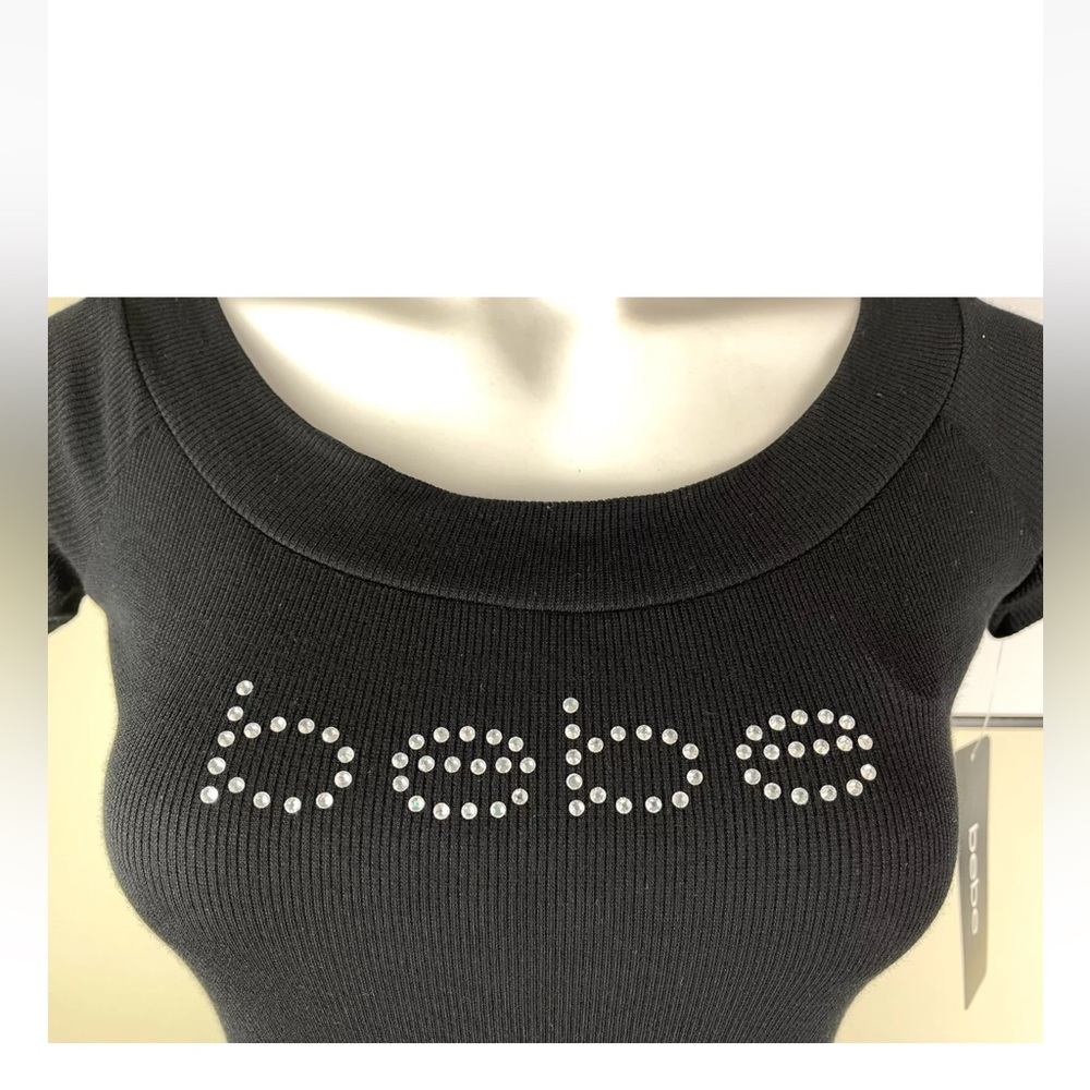 New BEBE rhinestone logo black dress 38.5” long Size M - Picture 4 of 13